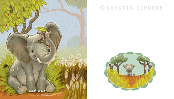Tiere, Geschichten, Elefant, Illustration, Pappbuch, Kerstin Schoene