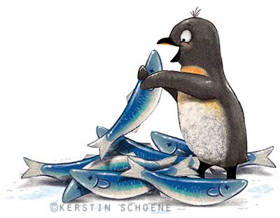 Pinguin, Zoogeschichten, Tiere, Illustration, Bilderbuch, Kerstin Schoene